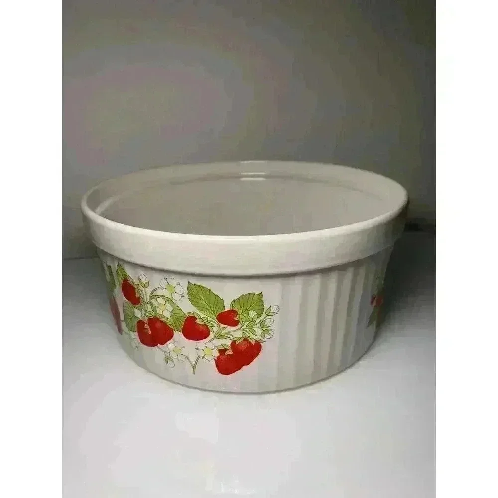 Vintage 1985 Action Strawberry Round Souffle Baking Souffle Dish Stoneware